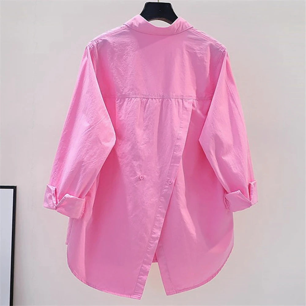 Irregular Office Lady Casual Elegant All-Match Shirt Loose Shirts And Blouses Spring Summer New Trend Solid Button Pocket Shirt